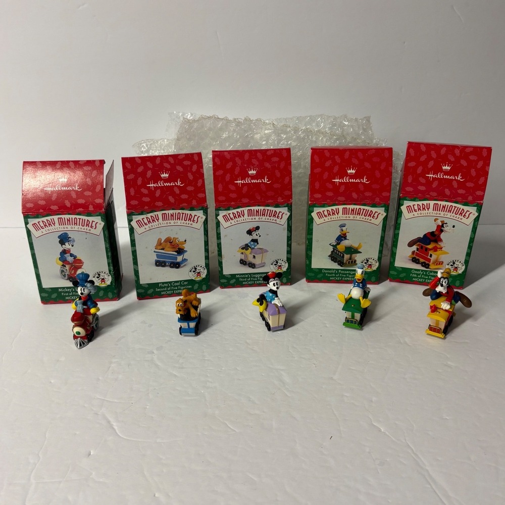 Hallmark Merry Miniatures Disney Mickey Express Train Set of 5 1998 with Boxes